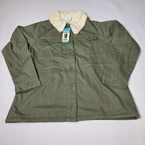 Hang Ten Utility Jacket Women XL Green Fleece Lined Sherpa Collar Field Coat NWT
